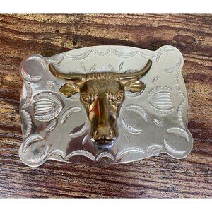 VTG Estate Southwestern Nickel Silver Toro Bull Brass Large Belt Buckle! 36